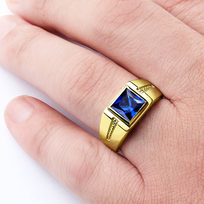 square sapphire man solid gold ring
