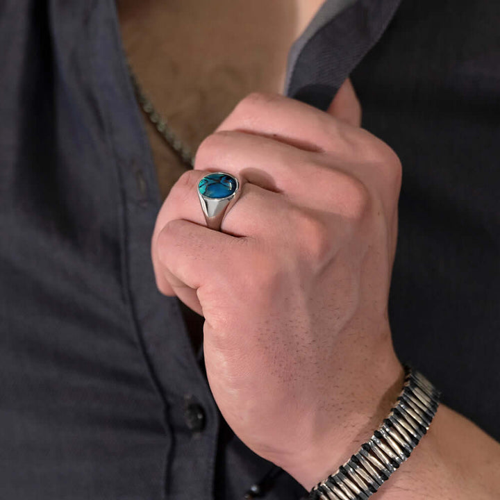 shell stone man ring 925 silver
