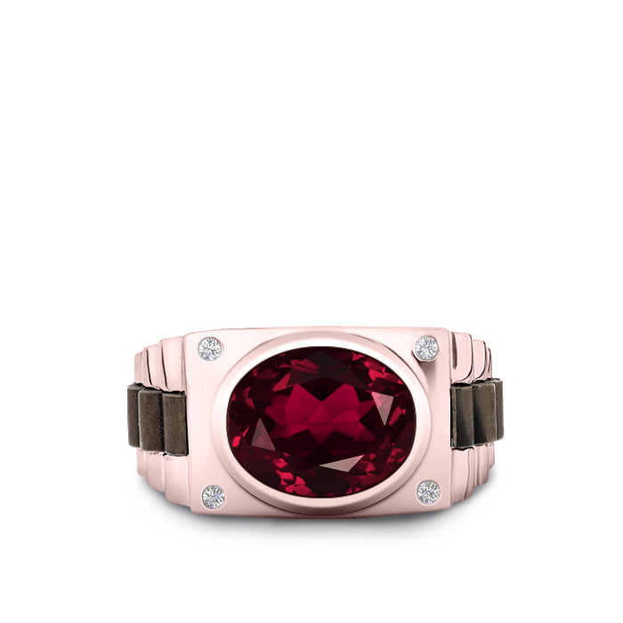 Solid Men's Ring Natural Diamonds and 4.50ct Oval Ruby Gold Plated Engagement Male Band