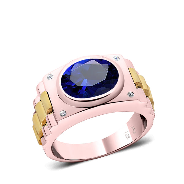 Male Graduating Ring 12x10 mm Blue Sapphire and Natural Diamonds SOLID 10K Gold Band
