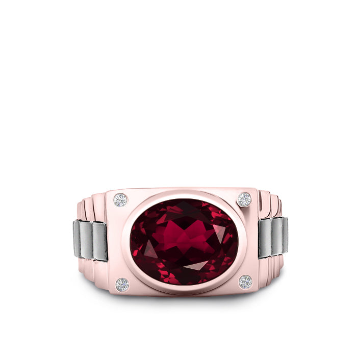 Solid Men's Ring Natural Diamonds and 4.50ct Oval Ruby Gold Plated Engagement Male Band