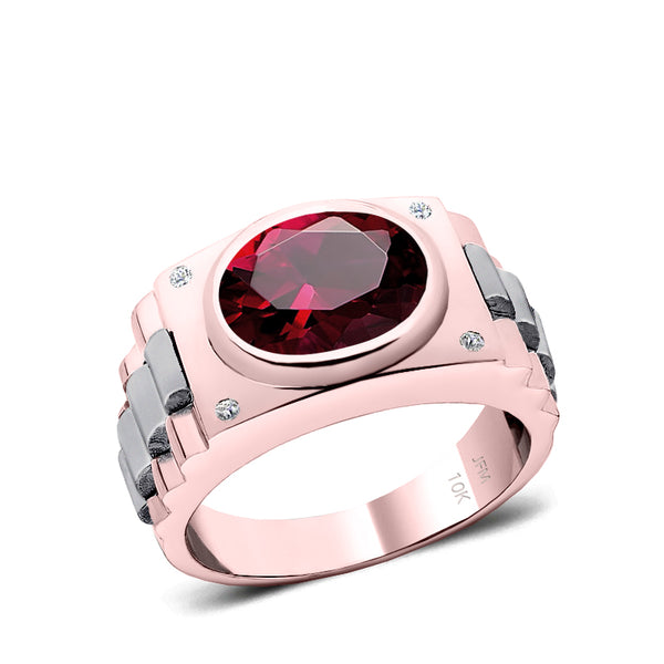 Ruby Signet Ring 4.50ct Oval Cut Ruby and 4 REAL Diamonds Solid Gold 40th Anniversary Gift