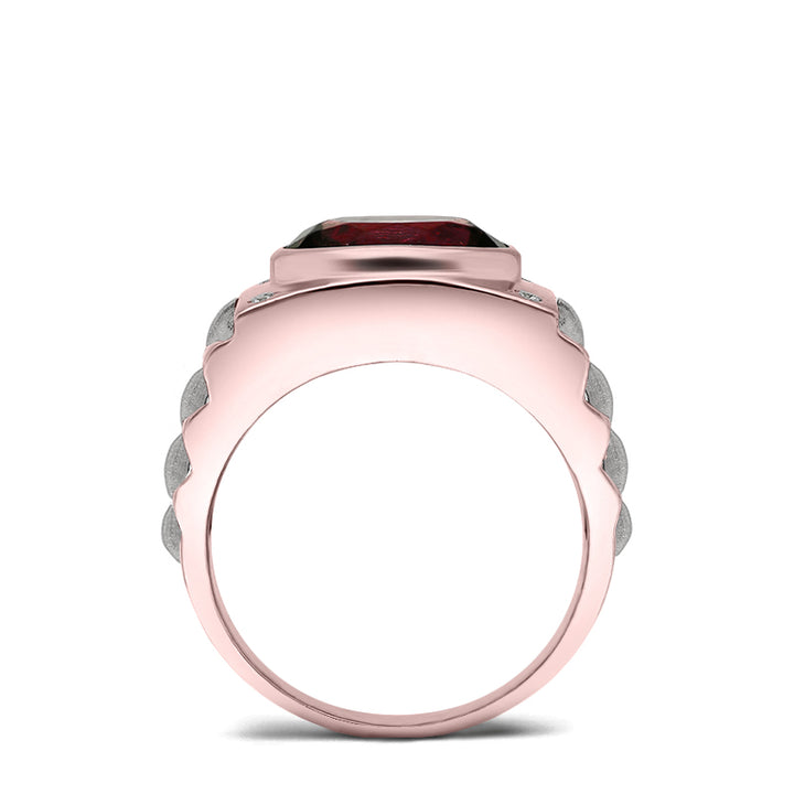 Solid Men's Ring Natural Diamonds and 4.50ct Oval Ruby Gold Plated Engagement Male Band
