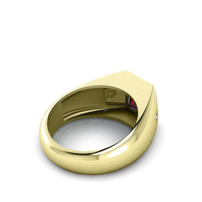 Men's Diamond Jewelry 2.40ctw Ruby Gemstone in Yellow GP Solid Silver Male Red Stone Ring