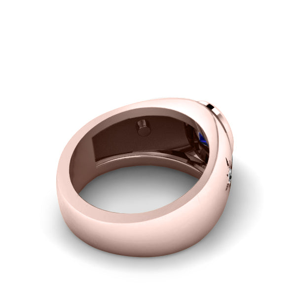 2.40ct Men's Oval Cut Sapphire Pinky Band 18K Rose Gold Over Solitaire Ring with 2 Natural Diamonds