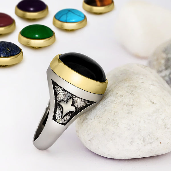 925 Sterling Silver Men's Ring with Interchangeable Gemstone Sets