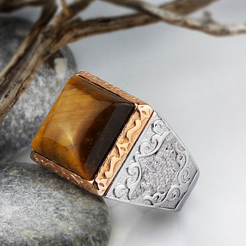 Unique Vintage Men's Ring 925 Silver with Natural Stone