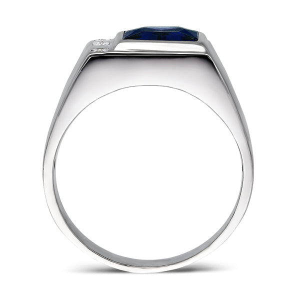 Mens Solid 14K White Gold Sapphire Ring 0.06ct Natural Diamonds Ring for Man