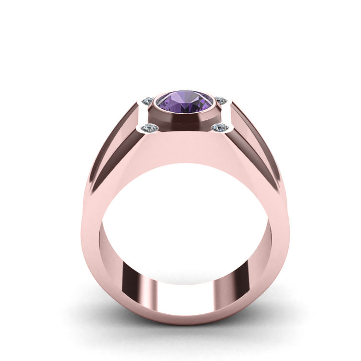Wide Band Ring with Diamond GP Sterling Silver with 1.70ct Round Amethyst February Birthstone Gift