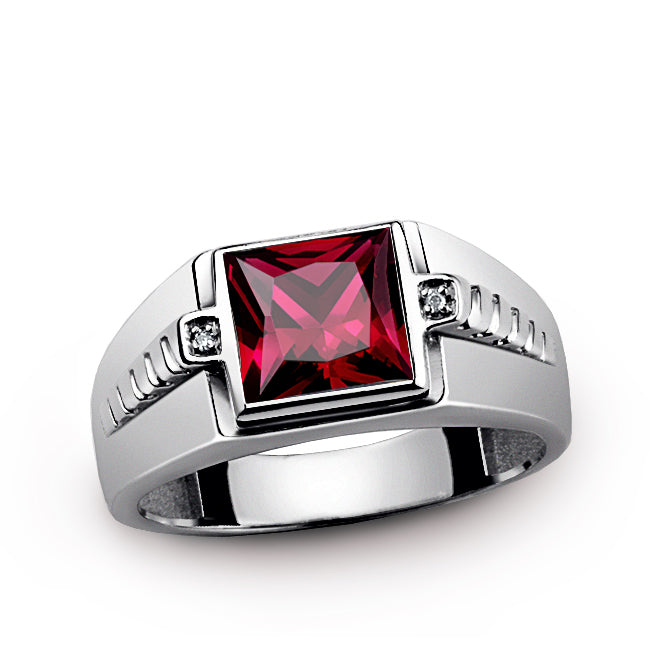 Men's Gemstone Ring with Diamond Accents in Sterling Silver ruby