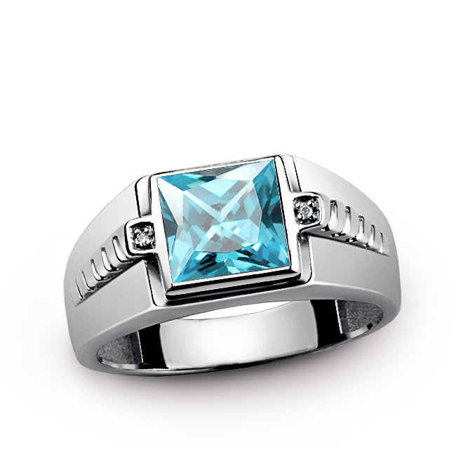 Men's Gemstone Ring with Diamond Accents in Sterling Silver topaz