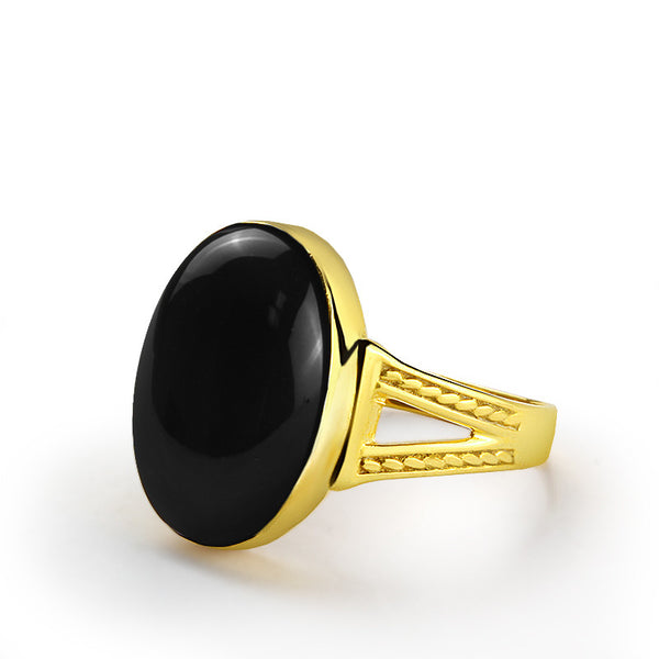 14k Solid Gold Men's Ring with Natural Black Onyx Stone