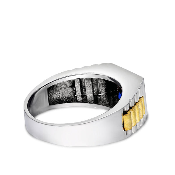 Mens Band Ring Jewelry Blue Sapphire Stone Solid Elegant 925 Sterling Silver