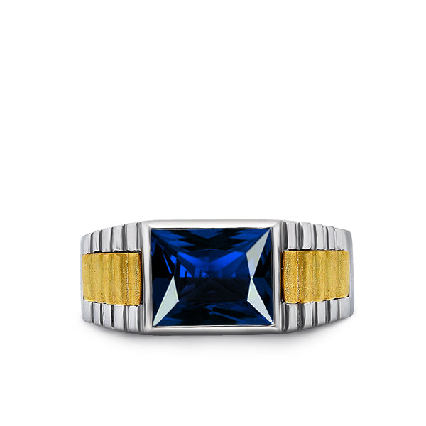 Mens Band Ring Jewelry Blue Sapphire Stone Solid Elegant 925 Sterling Silver