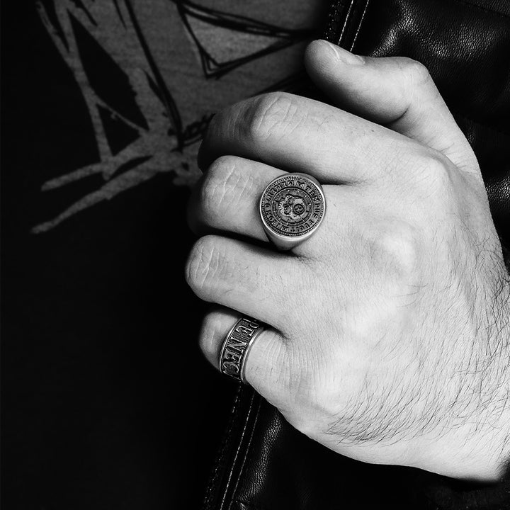 Memento Mori Skull Signet Ring Sterling Silver Stoic Men's Jewelry | JFM