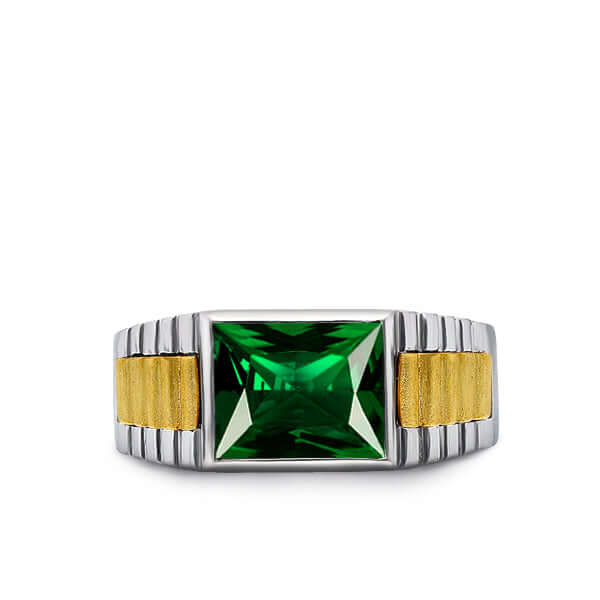 Watch Strap Men's Ring 925 Sterling Silver Pinky Gem Band Emerald