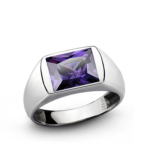 Men's Ring with 3.40ct Single Gemstone in 925 Sterling Silver