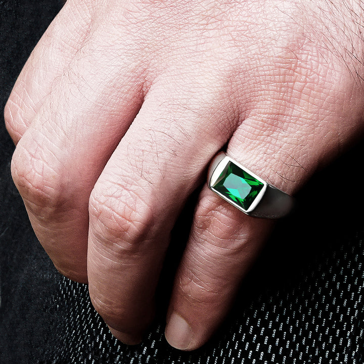 Men's Ring with 3.40ct Single Gemstone in 925 Sterling Silver emerald stone