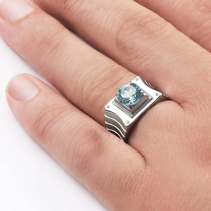 Men's 4 Diamond Ring in 925 Silver with Prong Set Gemstone