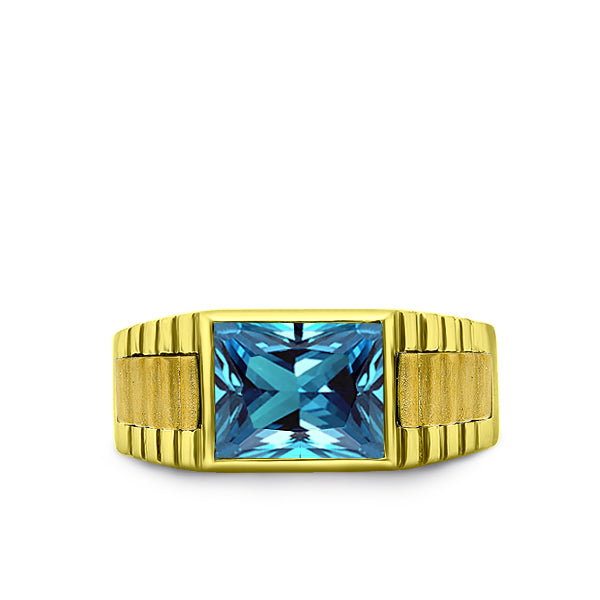 18k Hallmarked Yellow Gold Mens Classic Band Ring with Topaz Gemstone