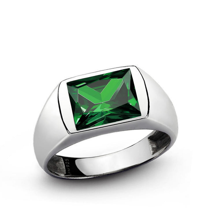 Men's Ring with 3.40ct Single Gemstone in 925 Sterling Silver emerald