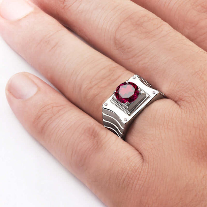 Men's 4 Diamond Ring in 925 Silver with Prong Set Gemstone