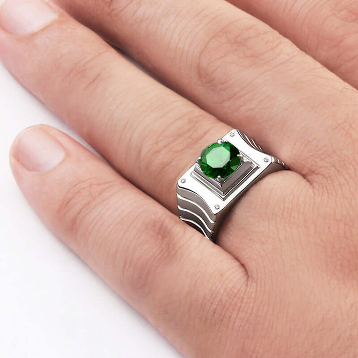 Men's 4 Diamond Ring in 925 Silver with Prong Set Gemstone