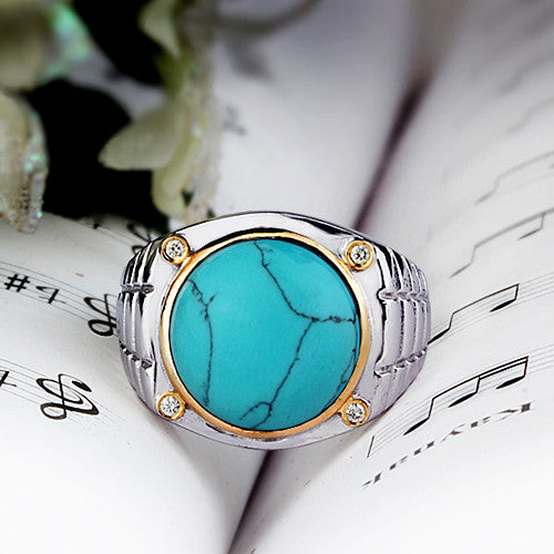 Ring for Man 4 Natural Diamonds and Blue Turquoise in 925 Silver