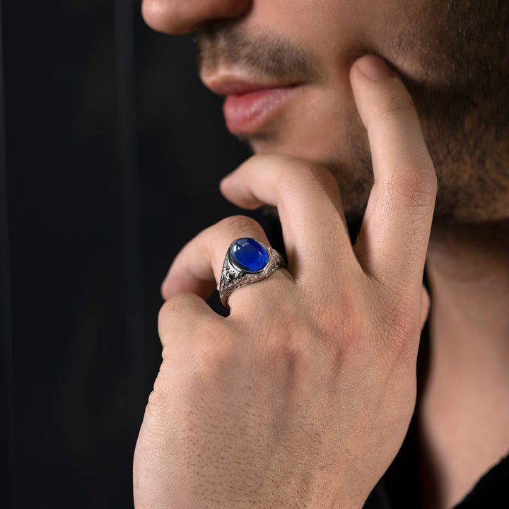 blue gemstone man ring