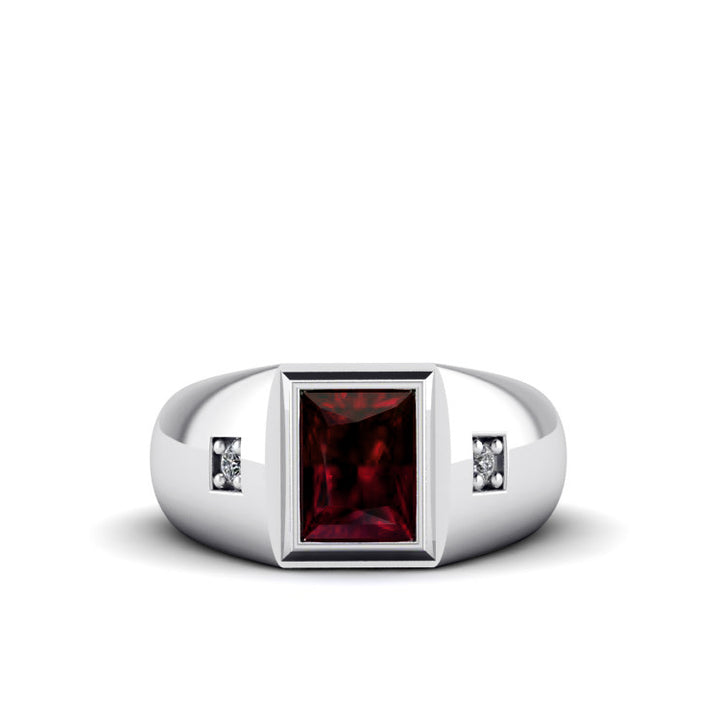 red men's ring solid 925 silver
