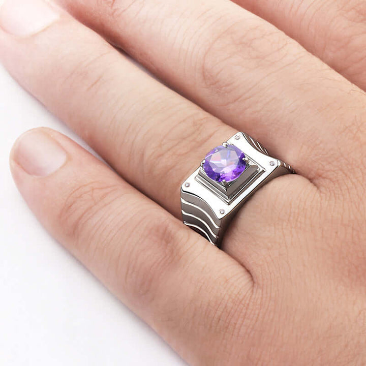 Men's 4 Diamond Ring in 925 Silver with Prong Set Gemstone