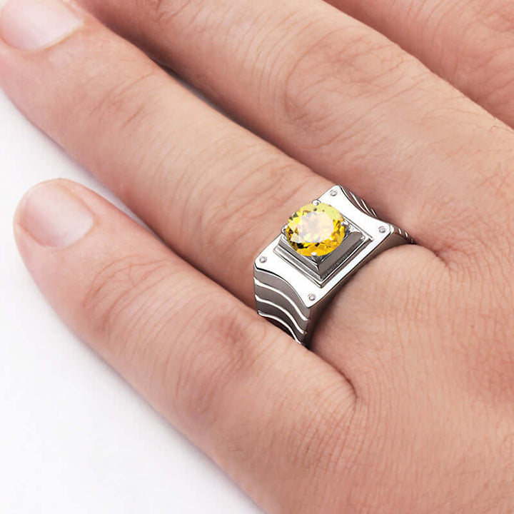 Men's 4 Diamond Ring in 925 Silver with Prong Set Gemstone