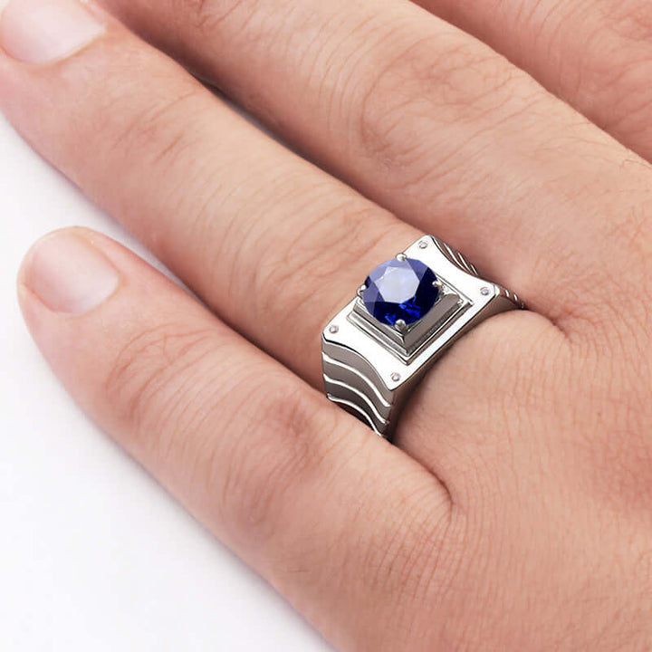 Men's 4 Diamond Ring in 925 Silver with Prong Set Gemstone