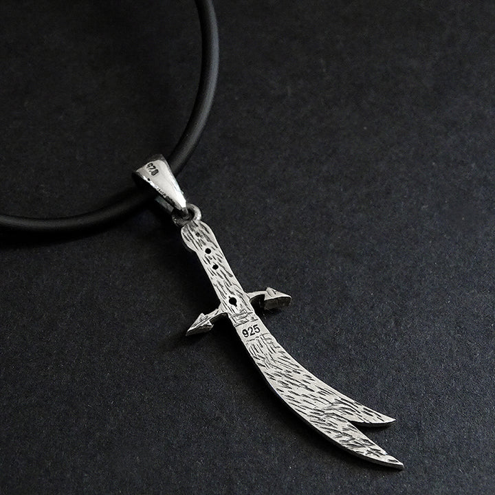 Zulfiqar Wisdom Necklace Solid Silver Arabic Engraved Men's Pendant Imam Ali Sword