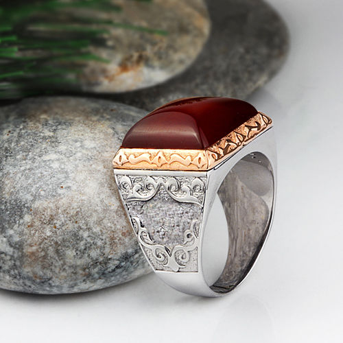 Unique Vintage Men's Ring 925 Silver with Natural Stone