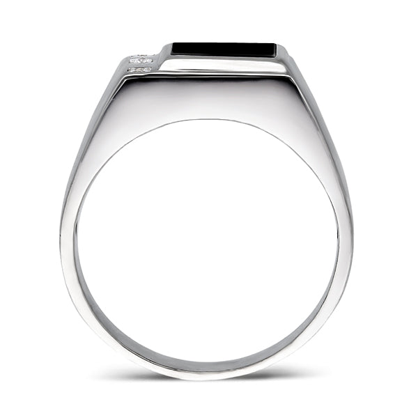 Mens Solid 14K White Gold Black Onyx Ring 0.06ct Natural Diamonds Ring for Men