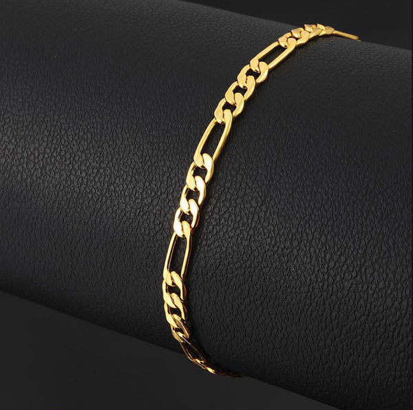 7mm Mens Gold Plated on Sterling Silver Heavy Figaro Chain Link Bracelet 8 inch