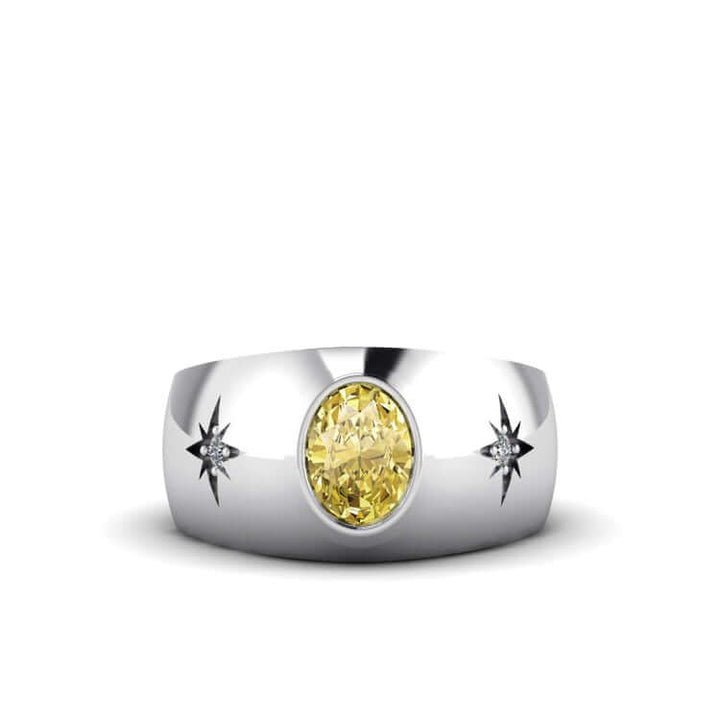 Oval Gemstone Men's Ring 925 Silver Wide Engagement Band