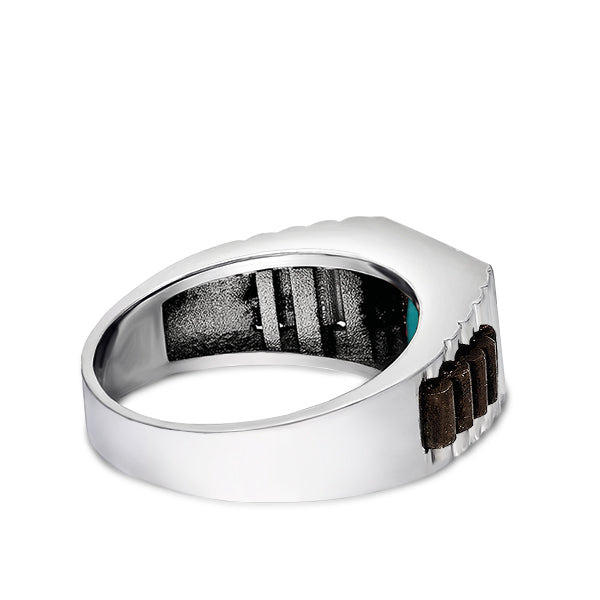 Turquoise Jewelry Man Statement Solid Fine 14k White Gold Men's Heavy Wide Ring