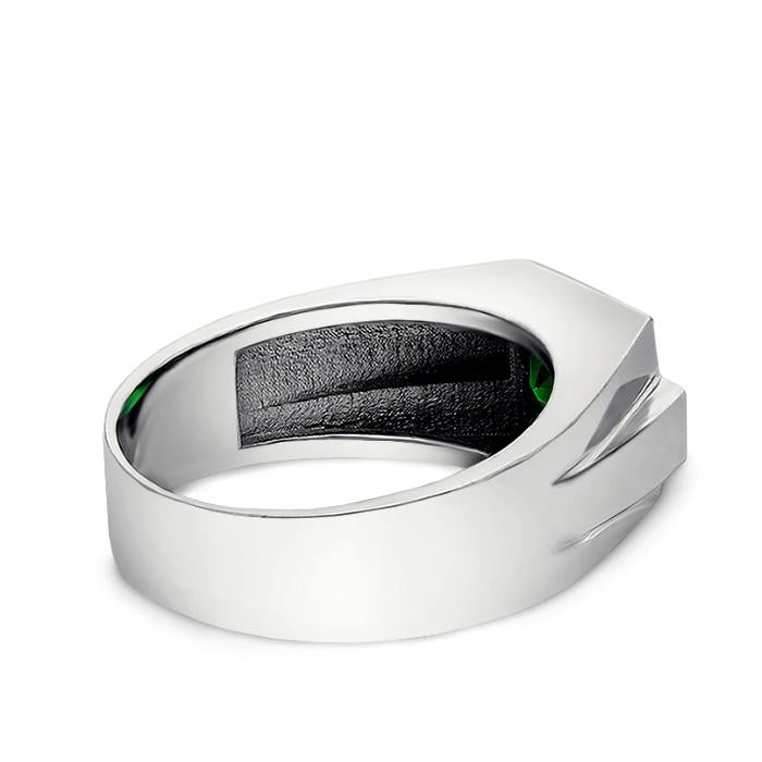 18K White Gold Emerald Men's Ring 0.08ct Natural Diamonds Ring for Man