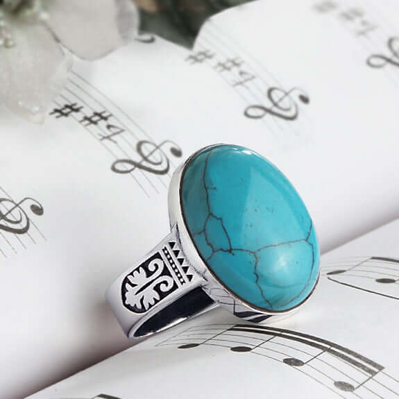 Art Deco Ring for Men 925 Silver with Natural Stone