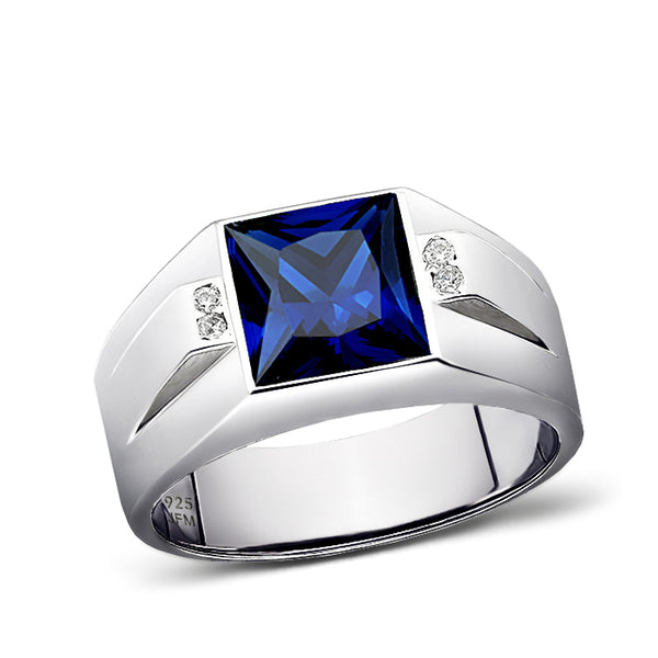 Gemstone Wide Band Ring for Men with 4 Genuine Diamonds