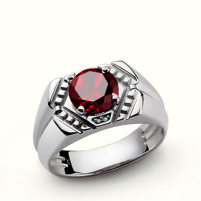 Men's Round Red Ruby Ring