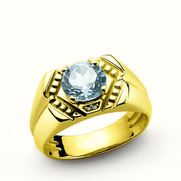 10k Yellow Gold Men's Ring with Topaz Gemstone and Natural Diamonds
