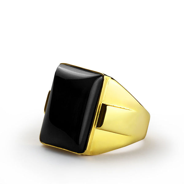 Men's Ring 10k Yellow Gold Statement Ring with Black Onyx Stone