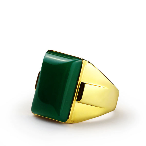 Agate Men's Ring in 10k Yellow Gold, Natural Stone Ring for Men