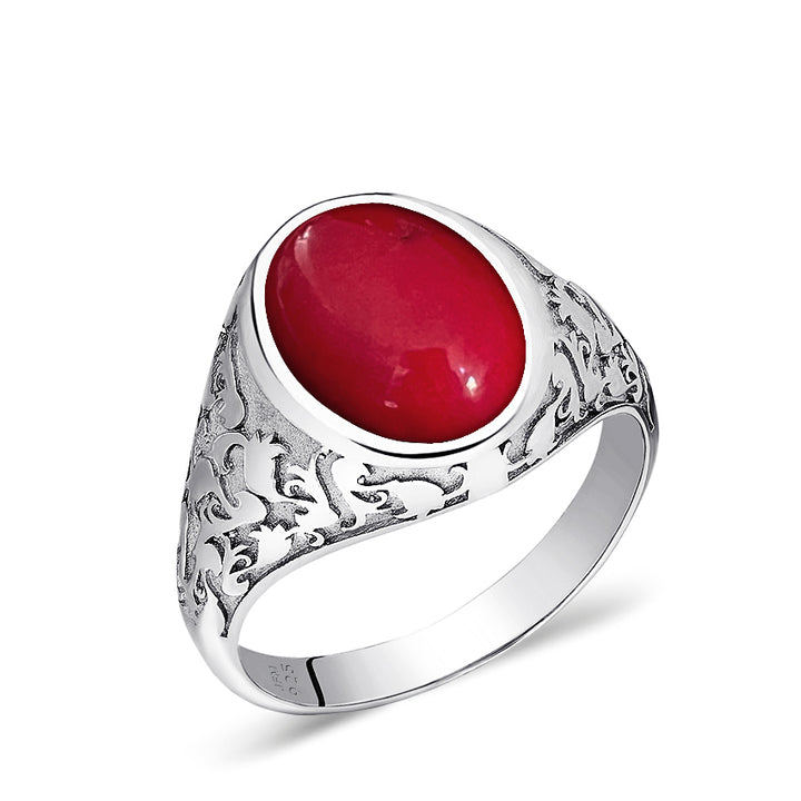 red stone men's ring 925 silver