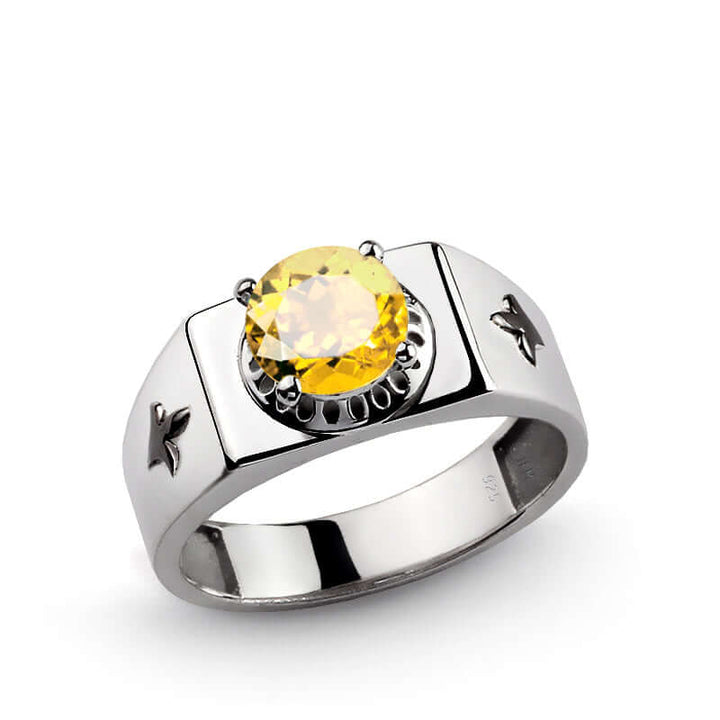 citrine ring man silver