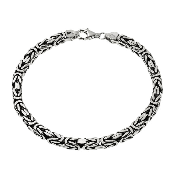 Sterling Silver Men's Solid Square Byzantine Bracelet 5mm Chain