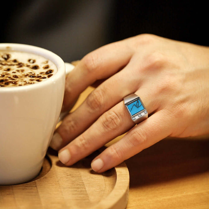 Men's Solid Silver Ring 3 Natural Diamonds & Single Stone